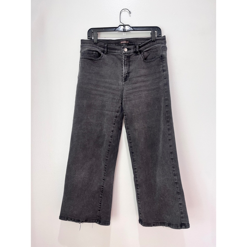 J McLaughlin Women's Black Wide Leg Cropped Jeans Size 10 Raw Hem Denim